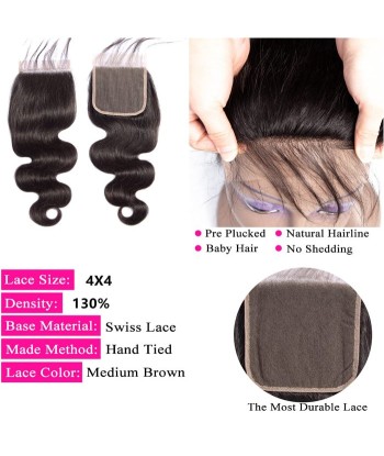 3 Paquets de Tissage  + Closure Body Wave pas chere