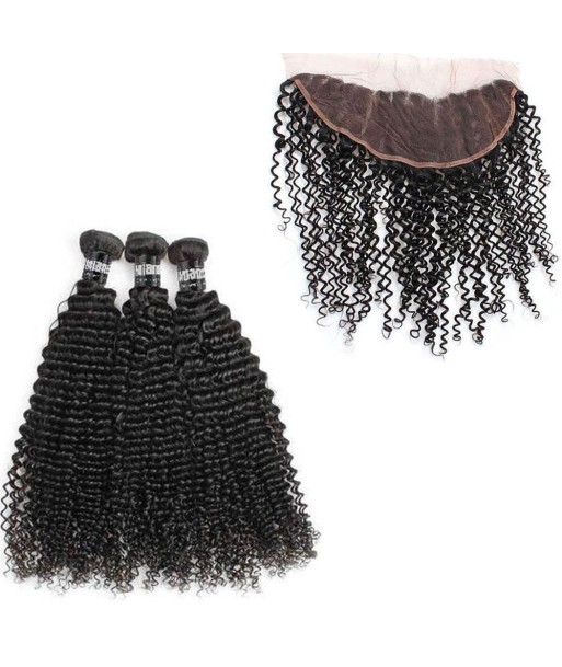 3 Paquets de Tissage + Lace Frontal Kinky Curly 13x4 Véritable concentré