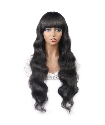 Perruque Naturelle à Frange Body Wave Brun Foncé solde