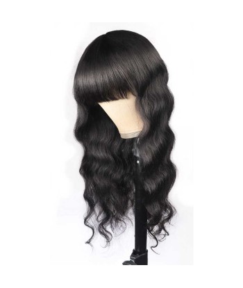 Perruque Naturelle à Frange Body Wave Brun Foncé solde