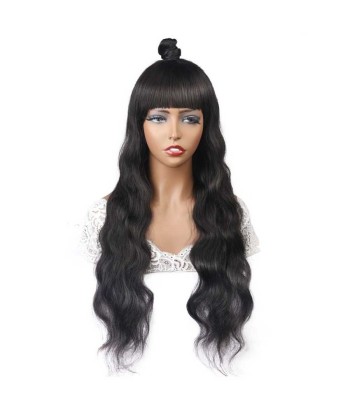 Perruque Naturelle à Frange Body Wave Brun Foncé solde