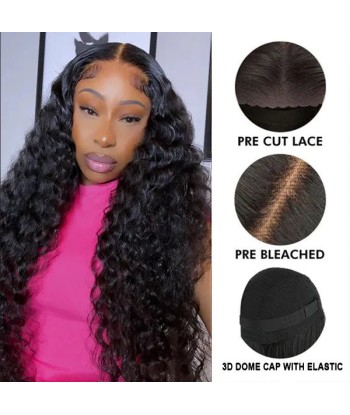 Prédécoupé Front lace 13x4" Deep Wave Brun Foncé « prêt-à-porter » hantent personnes