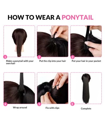 Queue de cheval Ponytail  Noir Ruban Magique Remy Hair Straight de votre