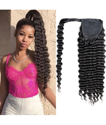 Queue de cheval Ponytail  Noir Ruban Magique Remy Hair Deep Wave livraison gratuite