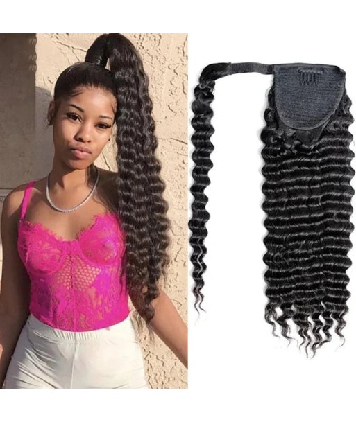 Queue de cheval Ponytail  Noir Ruban Magique Remy Hair Deep Wave livraison gratuite