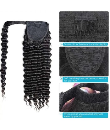 Queue de cheval Ponytail  Noir Ruban Magique Remy Hair Deep Wave livraison gratuite