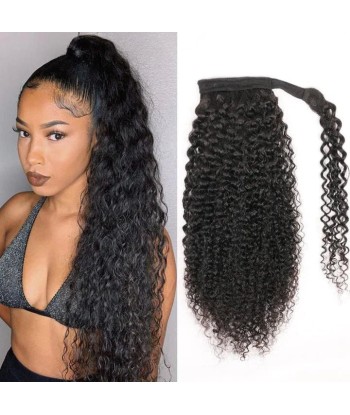 Queue de cheval Ponytail  Noir Ruban Magique Remy Hair Kinky Curly pas cheres