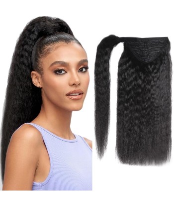 Queue de cheval Ponytail  Noir Ruban Magique Remy Hair Kinky Straight offre 