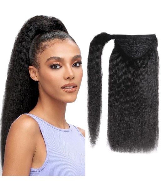 Queue de cheval Ponytail  Noir Ruban Magique Remy Hair Kinky Straight offre 