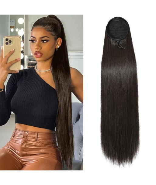 Queue de cheval Ponytail  Noir A Cordon Remy Hair Straight en linge