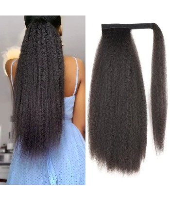 Queue de cheval Ponytail  Noir Ruban Magique Remy Hair Kinky Straight offre 