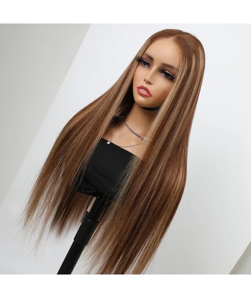 Perruque Raide Chatain Méché Blond Sans Colle avec Dentelle Pré-Coupée : Élégance et Simplicité 50-70% off 