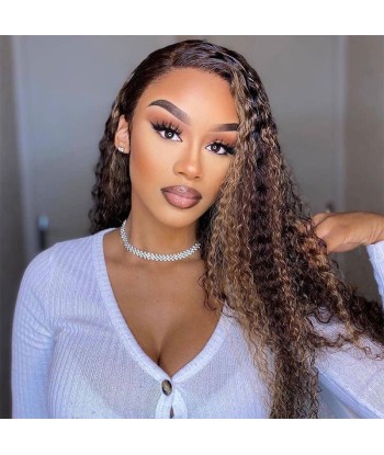 Perruque Kinky Curly Chatain Méché Blond Sans Colle avec Dentelle Pré-Coupée vous aussi creer 