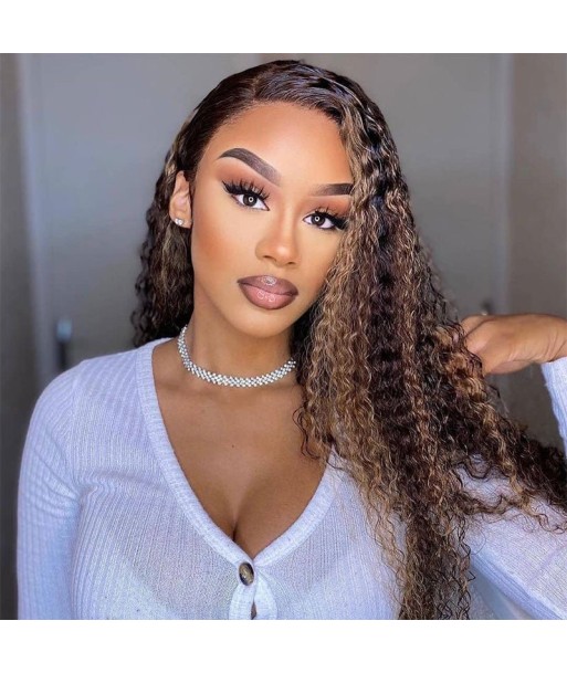 Perruque Kinky Curly Chatain Méché Blond Sans Colle avec Dentelle Pré-Coupée vous aussi creer 