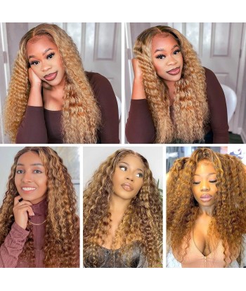 Perruque Deep Wave Chatain Méché Blond Sans Colle avec Dentelle Pré-Coupée destockage