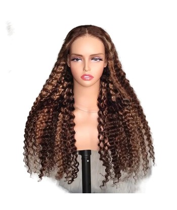 Perruque Deep Wave Chatain Méché Blond Sans Colle avec Dentelle Pré-Coupée destockage