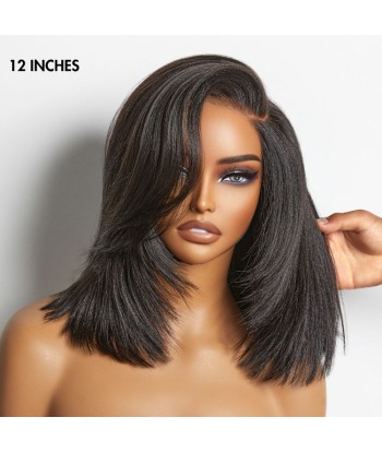 Perruque Bob Yaki Lisse Coupe Dégradée avec Raie à Gauche, Sans Colle, Minimaliste en HD Lace - Prête à Porter shop