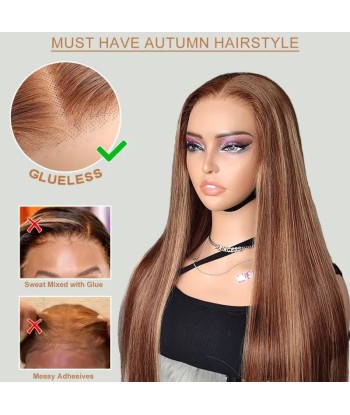 Water Water Wave Chatain Méché Blond Wig sin pegamento con encaje precopinado 50% de réduction en Octobre 2024