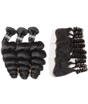 3 Paquets de Tissage + Lace Frontal Loose Wave 13x4 prix pour 