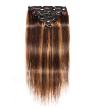 Kit Extensions à Clips Straight Chatain Méché Blond 120 gr, P4/27 d'Europe débarque