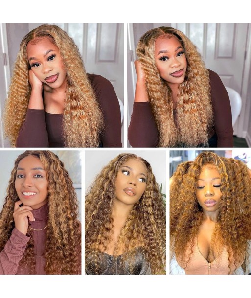 Deep Wave Chatain Méché blonde Perücke ohne Kleber mit vorgekoppelter Spitze sur le site 